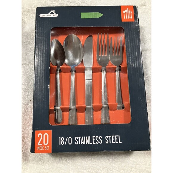 NIB EuroHome 20 pc - 18/0 Stainless Steel - Flatware Set Cutlery Eating Utensils - Picture 1 of 3